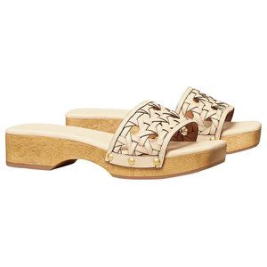 Tory Burch $298 Basket-Weave Clog Sandals New Cream Calf Leather 9